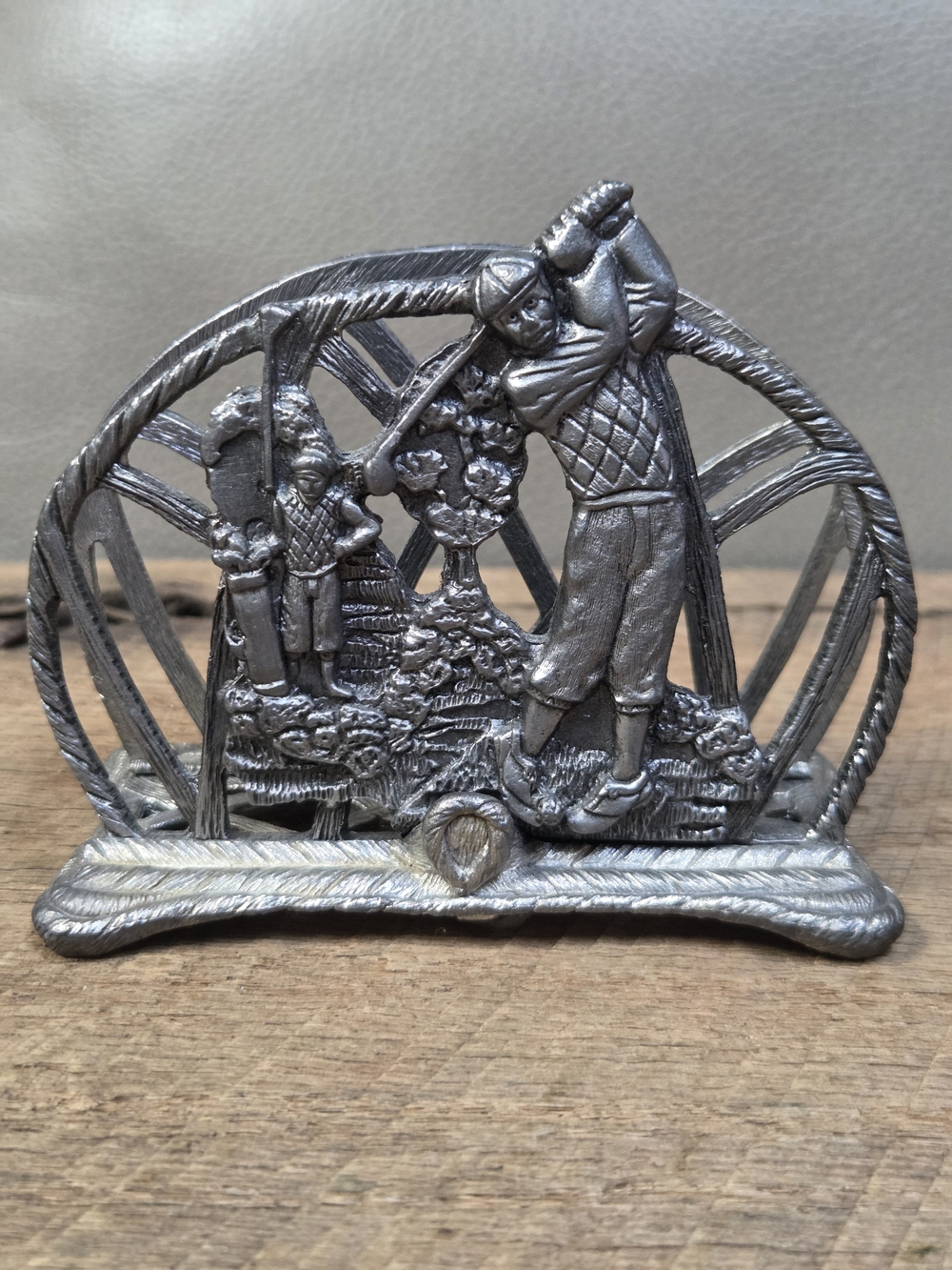 Vintage Metzke Pewter Golf Theme  Letter / Business Card / Napkin Holder B1Q